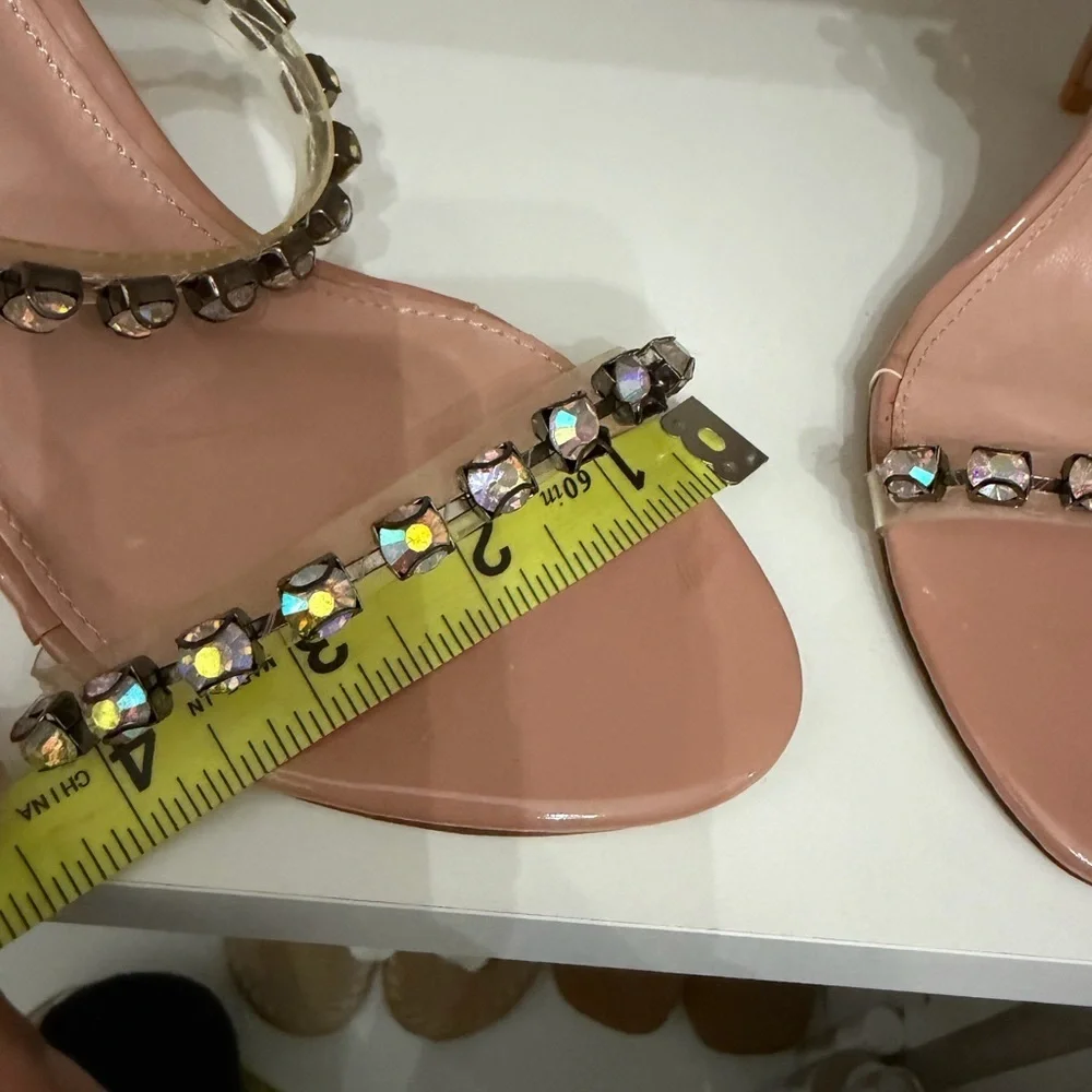 New Rhinestone Embellished 3 Strap Heel (Nude) Size 6